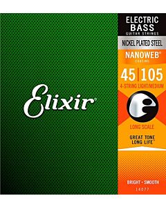Elixir 14077 Nickel Plated NANOWEB Light Medium Long Scale 4 Bass Guitar Strings