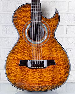 Sevillano M1 Bajo Quinto Quilted Maple Single Cutaway with Hard Case and Pickup - Orange