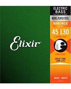 Elixir 14202 Nickel Plated NANOWEB Light Long Scale 5 Bass Guitar Strings