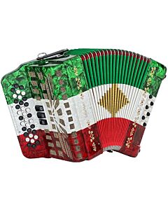 SofiaMari 3-Register 34-Button and 12-Bass Diatonic Accordion with Hard Case and Leather Straps - Red/White/Green