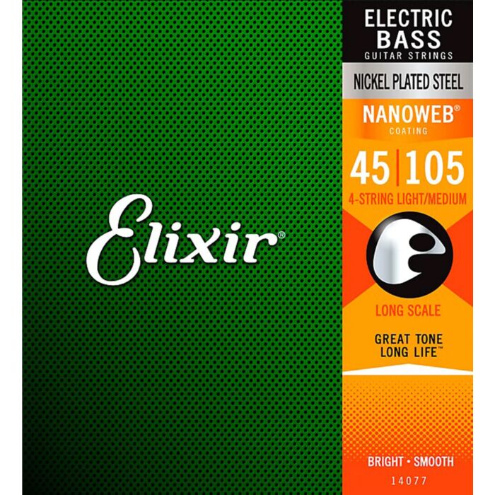Elixir 14077 Nickel Plated NANOWEB Light Medium Long Scale 4 Bass Guitar Strings