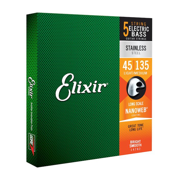Elixir 14782 Stainless Steel NANOWEB Light Medium Long Scale 5 Bass Guitar Strings