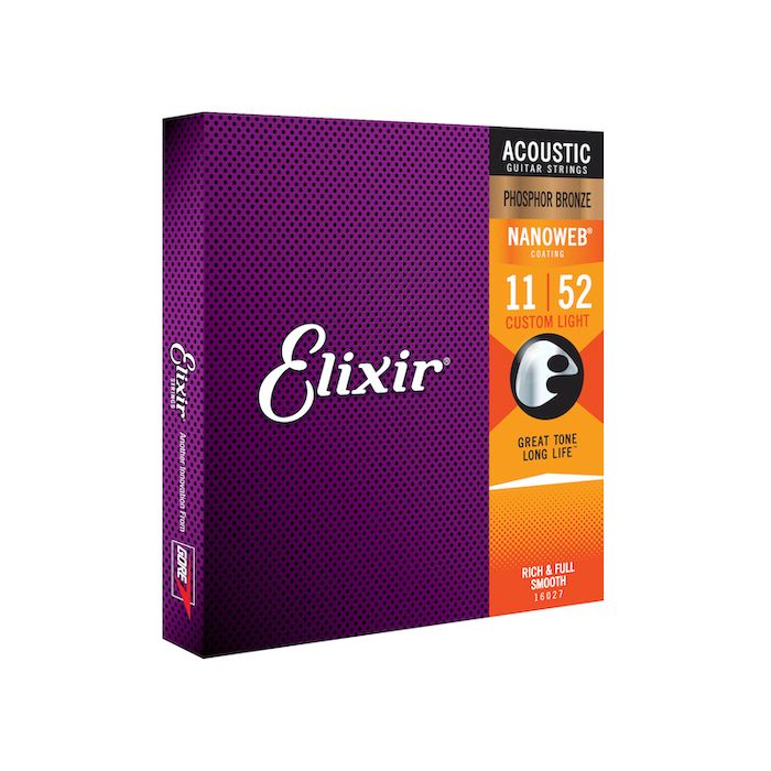 Elixir 16027 Phosphor Bronze NANOWEB Coating Custom Light Acoustic Guitar Strings