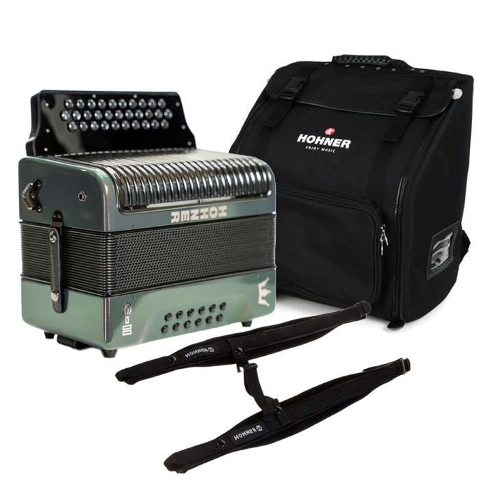Hohner Corona C-II Green to Gold Diatonic 31-Button Accordion For Sale