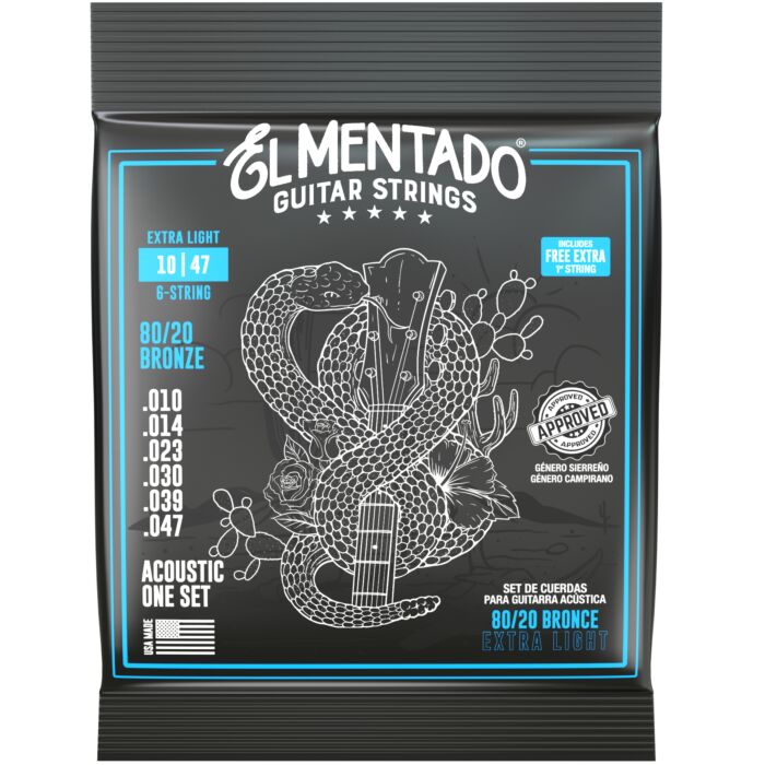 El Mentado EM-AG-8020-1047 80/20 Bronze Extra Light Acoustic Guitar Strings