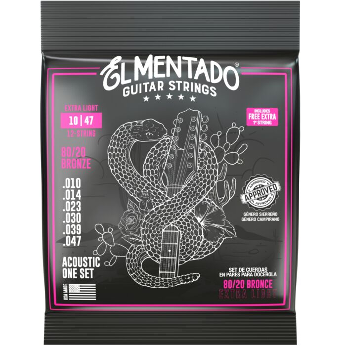 El Mentado EM-12-8020-1047 80/20 Bronze Extra Light 12-String Acoustic Guitar Strings (Pairs)
