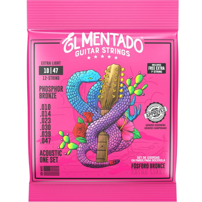 El Mentado EM-12-PB-1047 Phosphor Bronze Extra Light 12-String Acoustic Guitar Strings (Pairs)