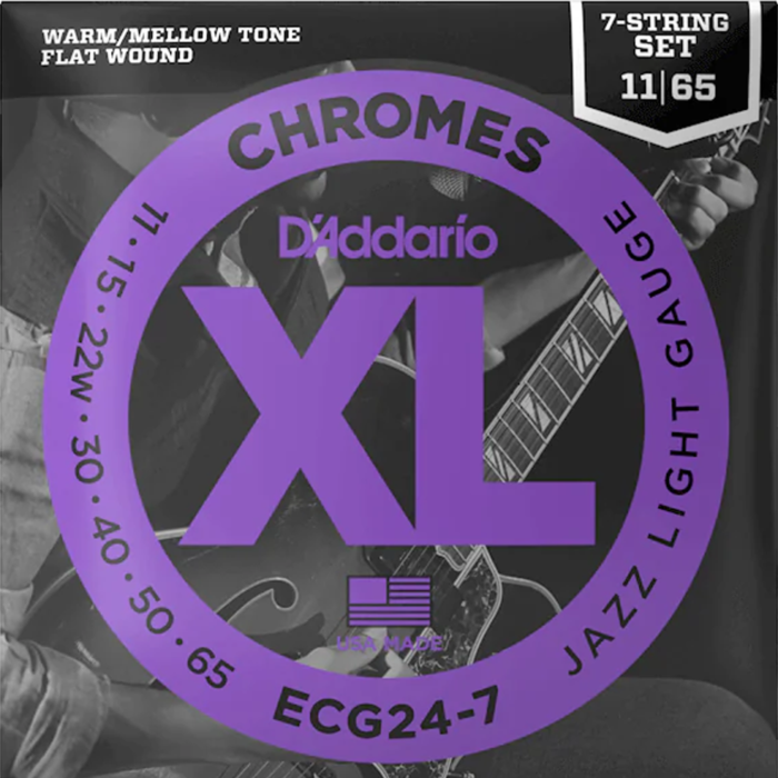 D'Addario ECG24-7 11-65 Chromes Jazz Light 7-String Electric Guitar Strings