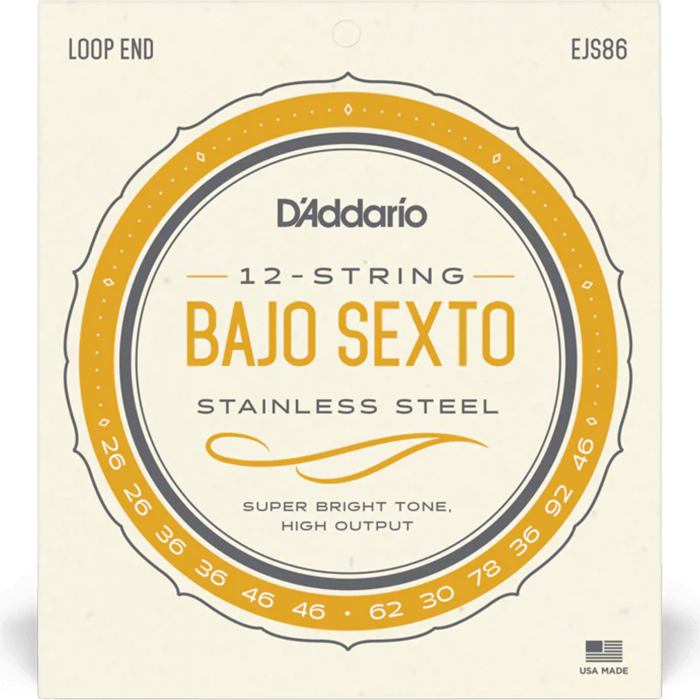 D'Addario EJS86 Bajo Sexto Stainless Steel Loop End 12-String Set