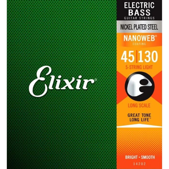 Elixir 14202 Nickel Plated NANOWEB Light Long Scale 5 Bass Guitar Strings