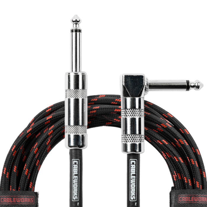 Gator Straight to Right Angle Braided Instrument Cable - Red/Black - 10ft