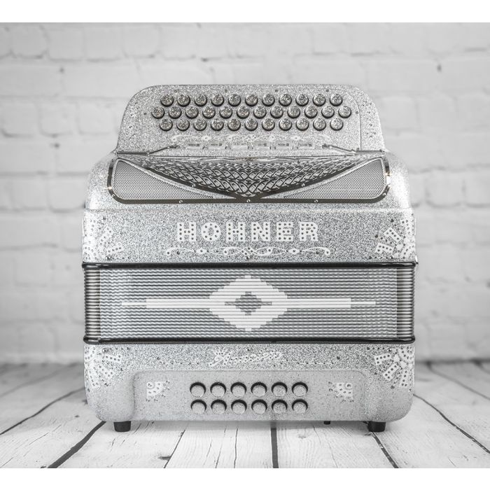 Hohner Anacleto Rey Del Norte Two Tone Compact Button Accordion - Silver C19