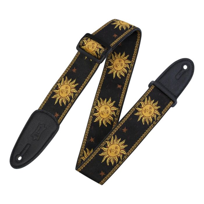 Levy's 2 inch Woven Sun Motif Series Guitar Strap - Yellow on Black