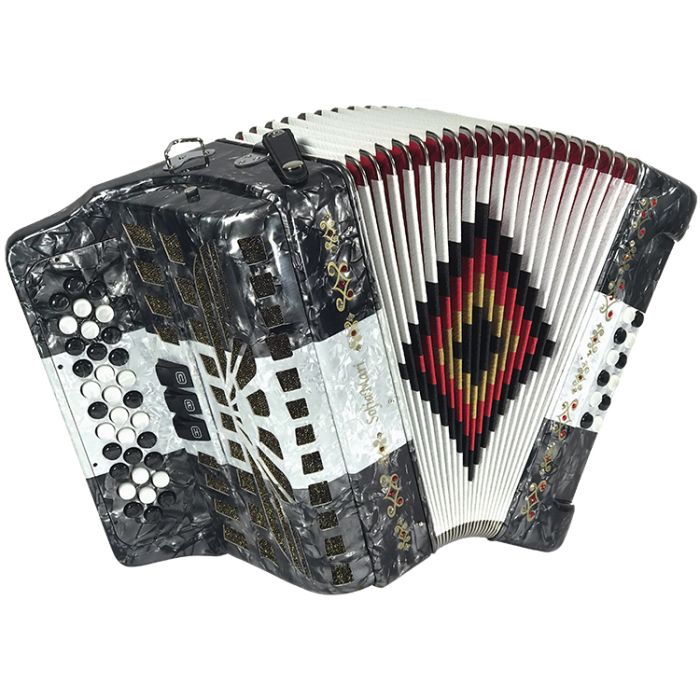 SofiaMari 3-Register 34-Button and 12-Bass Diatonic Accordion with Hard Case and Leather Straps - Gray/White/Gray