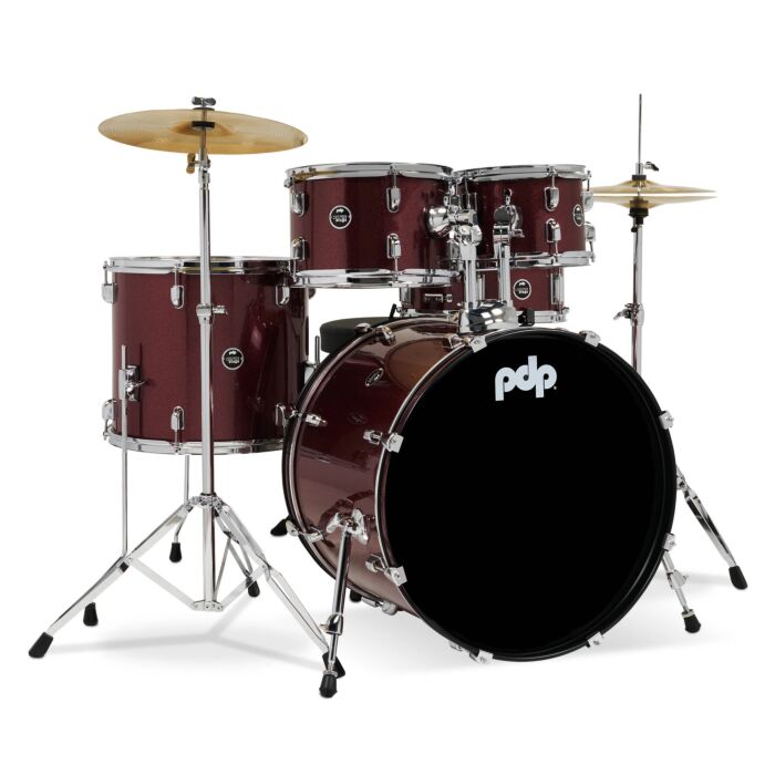 PDP PDCE2215KTRR Center Stage 5-Piece Drum Set - Ruby Red Sparkle FinishPly