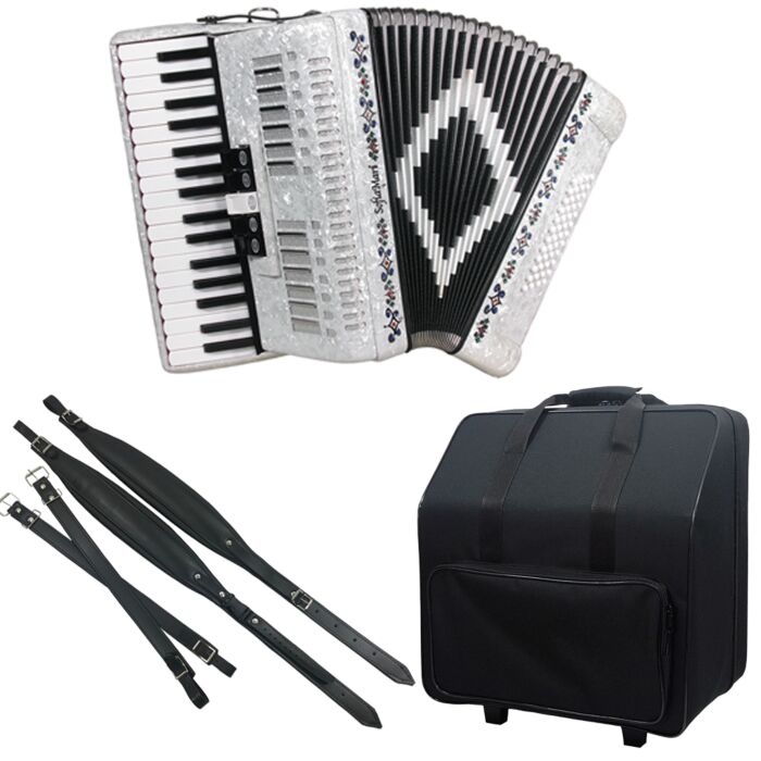 SofiaMari SM-3448-WHP 34 Key and 48 Bass Piano Accordion - White Pearl