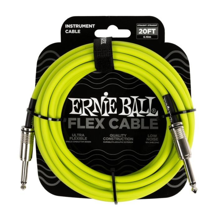 Ernie Ball Flex Instrument Cable Straight to Straight - 10ft to 20ft. - Green